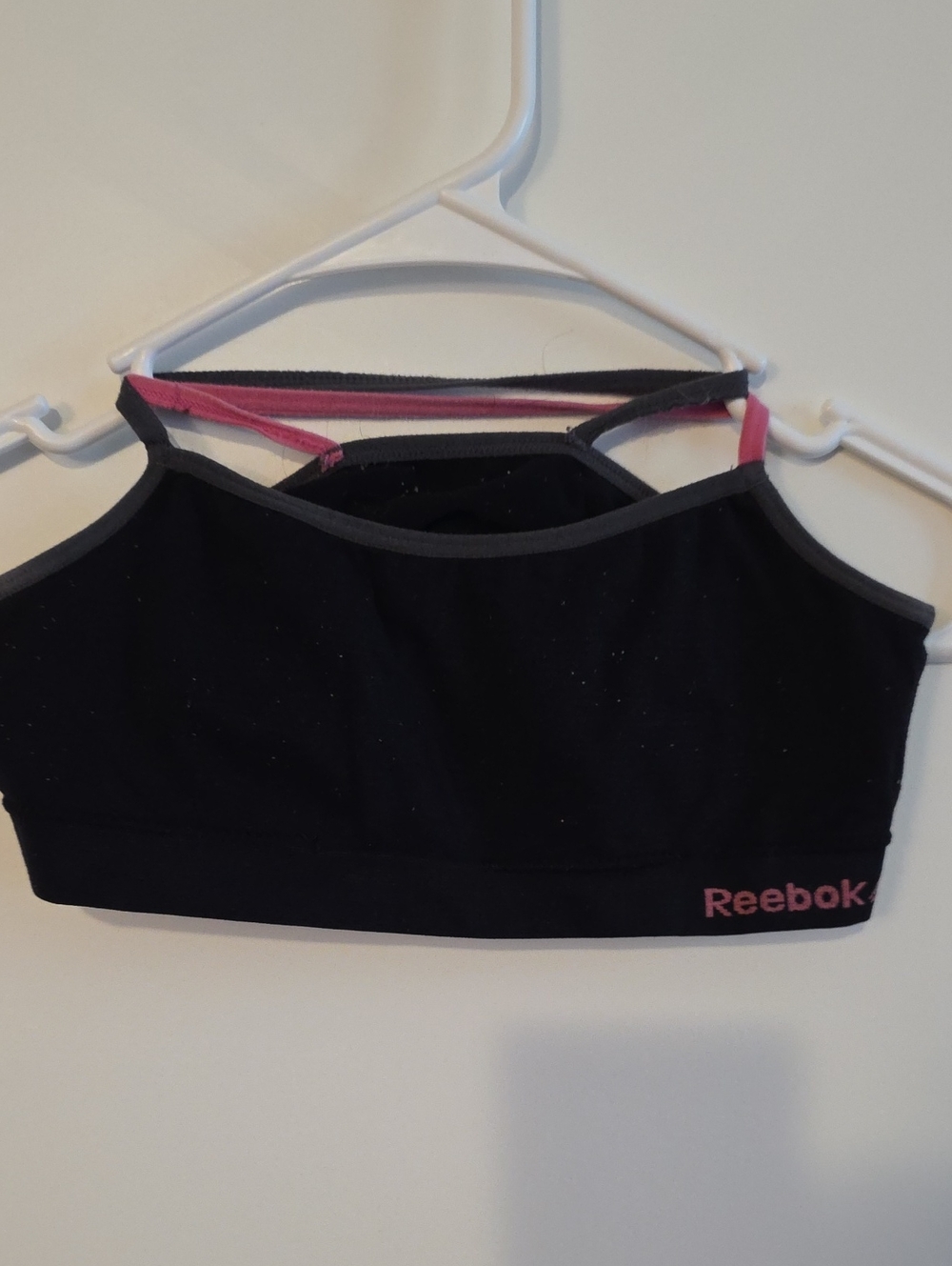 2 Reebok Sports Bras, Black with Pink Straps & Pink and Grey